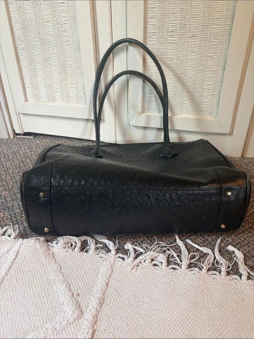 Marina rinaldi Black Women's Tote Bag - Sculpted Ostrich-Texture Shoulder Bag
